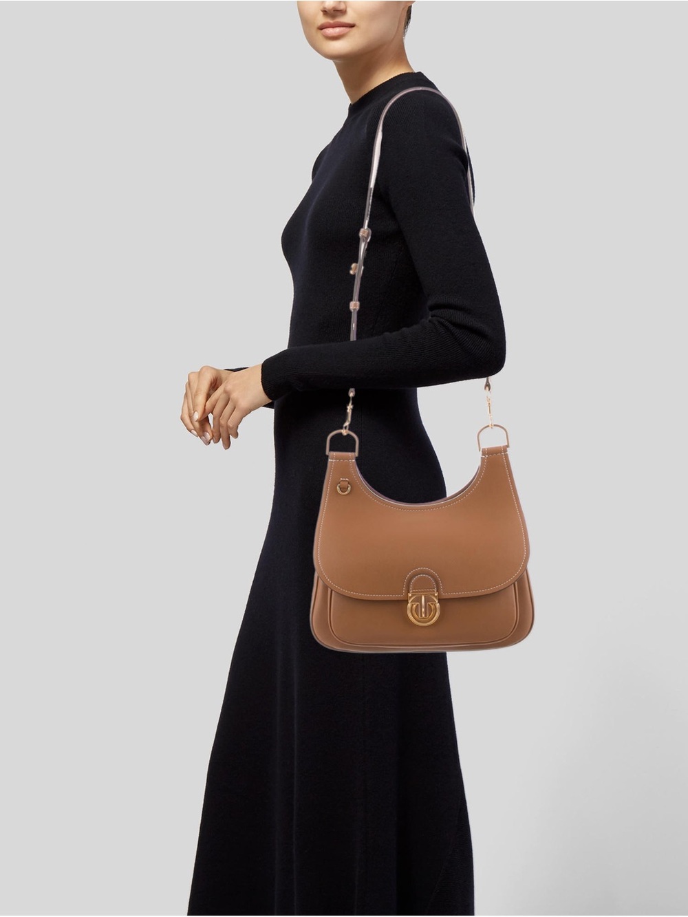 Tory Burch Small James Leather Saddle Crossbody Bag in Tan - Picture 3 of 13